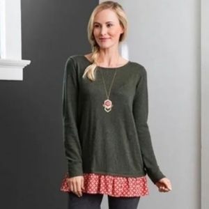 Matilda Jane Green Sweater with Red Hem